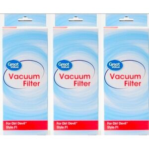 Great‎ Value Vacuum Filter For Dirt Devil Style F1 Replacement Filter Pack of 3
